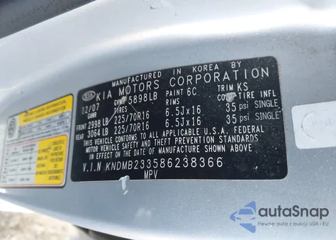 2008 Kia Sedona Lx из США, поврежденный, VIN KNDMB233586238366